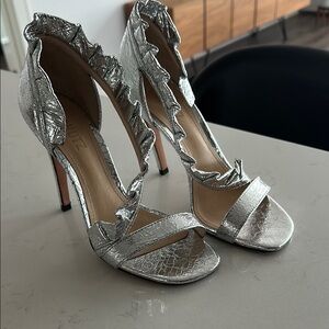Silver Ruffle Strap Heels